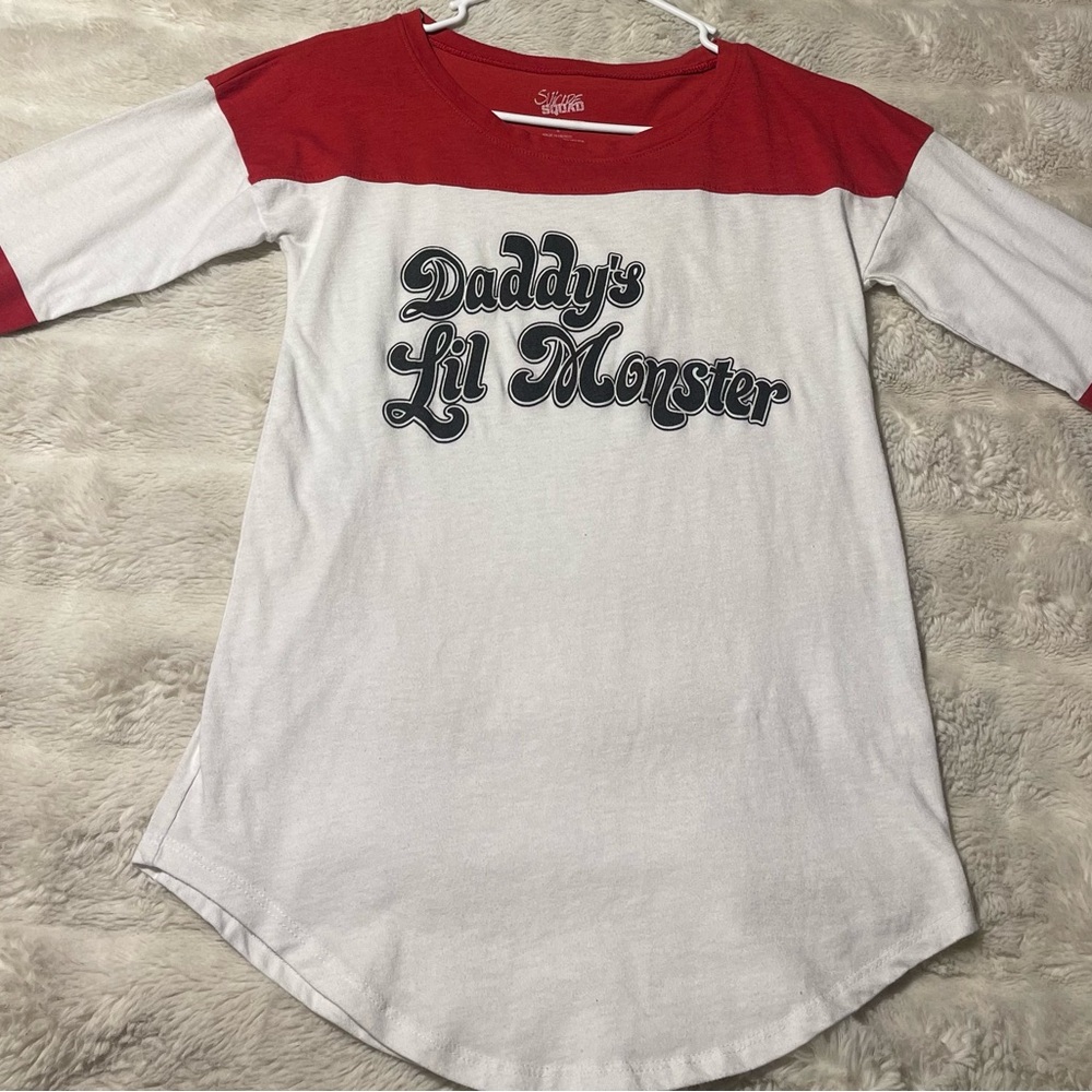Stylish Red and White Long Sleeve Tee, Harley Quinn Cosplay Top